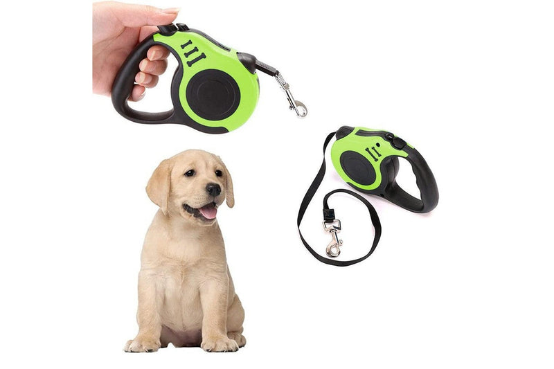 Retractable Dog Leash Extendable 5m With Folding Bowl Dispenser And Waste Bags Green