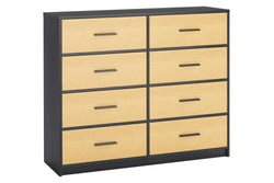 Fraser Country -Lada Home 8 Drawer Storage Dresser Wide Black & Oak