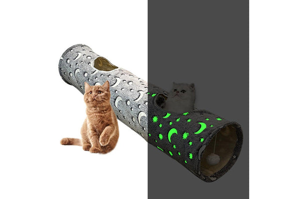 Pet Cat Tunnel Toy with Plush Ball Collapsible Self-Luminous Photoluminescence Toy for Small Animals Pets Style 2