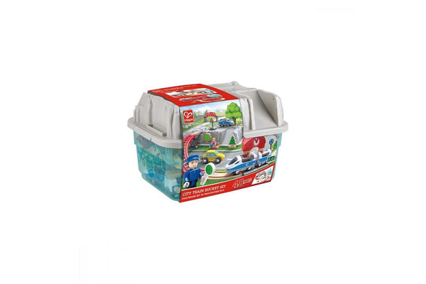 Hape City Train Bucket Set W Storage Box Kids Toddler Activity Playset Toy 3+