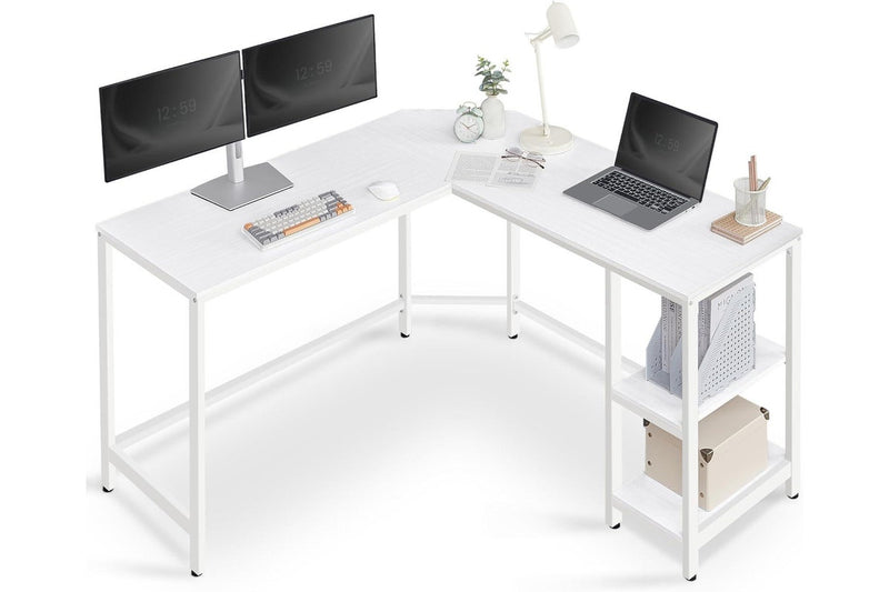 Vasagle L-Shape Computer Desk with 2 Storage Shelves - Maple White