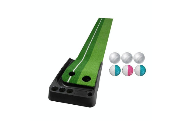 Golf Putting Mat Push Rod Trainer 2.5M With Three Soft Balls & Three Bicolor Balls Without Auto Ball Return Fairway Green