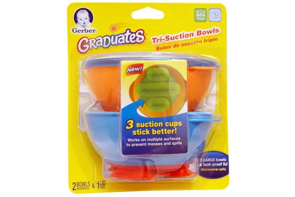 NUK Gerber Graduates Tri-Suction Bowls BPA Free 6+Months - 2 Bowls & 1 Lid