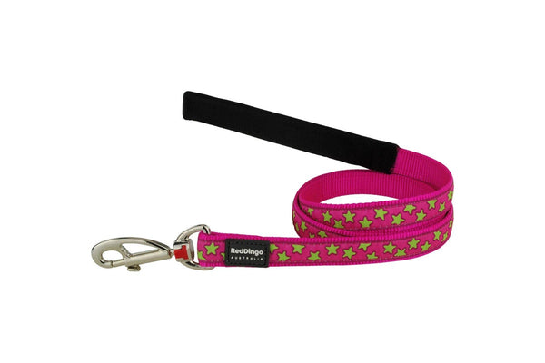 Dog Lead By Red Dingo Style Stars Lime On Hot Pink 2 x 120 cm