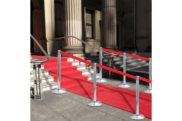 Stanchions With Belts 4 Pcs Airport Barrier Stainless Steel Silver Oakpil