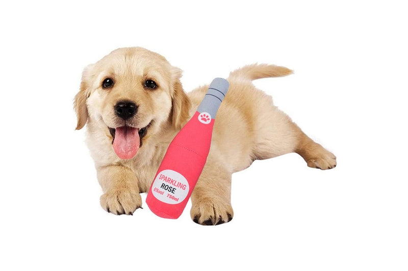 Squeaky Pet Toys Wine Bottle Plush Dog Chew Squeaker Teething Training-Pink