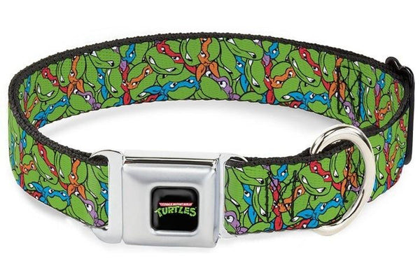 Teenage Mutant Ninja Turtles: Seatbelt Buckle Collar - TMNT Faces - Small (1.0" Wide)