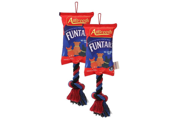 2x Paws & Claws Funtails Pet Dog 39cm Lollies Snacks Oxford Tugger w Rope Toy