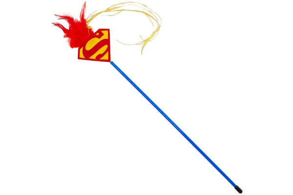 DC Comics: Superman Cat Toy Wand - Shield Logo with Feather & Ribbons