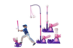 3-in-1 Tee Ball Set for Kids Retractable Baseball Batting Tee Set Pink