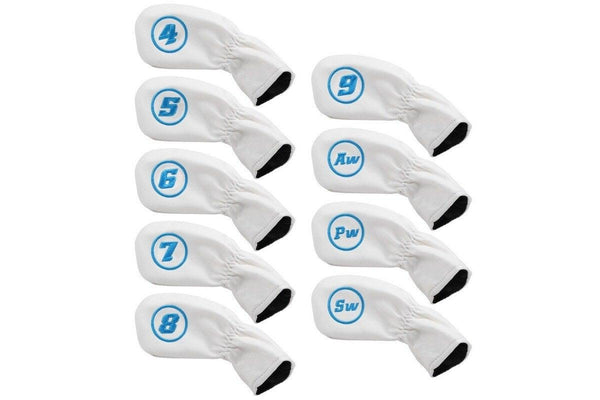 9 Pcs Golf Iron Head Covers Set White - Standard