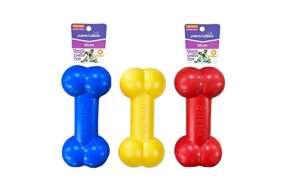 3x Paws & Claws 18cm Super Tuff Bone TPR Pet Dog Toy Interactive Fun Play Assort