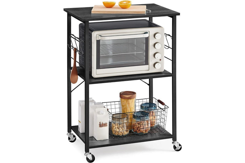 VASAGLE 3 Tier Metal Frame Kitchen Trolley - Ebony Black