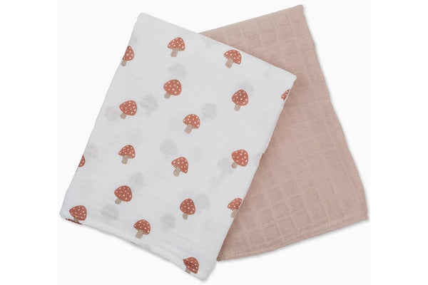 Lulujo: Cotton Swaddles - Mushroom & Sand (2 Pack)