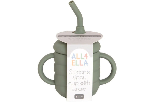 All4Ella: Silicone Sippy Cup With Straw - Olive