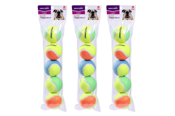 3x 5PK Paws & Claws 6cm Tennis Balls 2-Tone Dog Toy Interactive Fun Play Toys