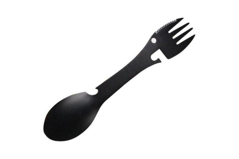 Multifunctional Camping Equipment Cookware Spoon Fork Bottle Open Portable Tool Black - Standard