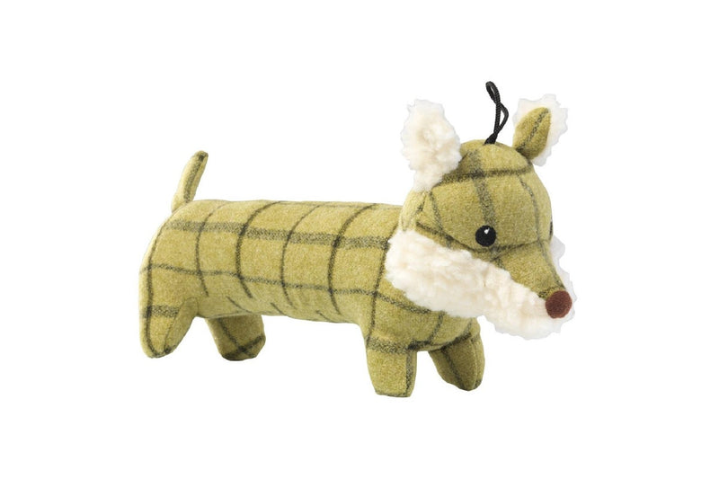 House Of Paws Plush Tweed Fox Long Body Dog Toy (Green) (One Size)