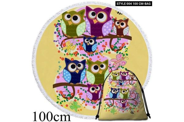 Cartoon Owl Large Round Beach Microfiber Towel