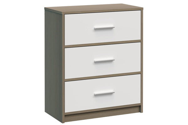 Fraser Country: Lada Home 3 Drawer Nightstand - Grey & White With Silver Handle