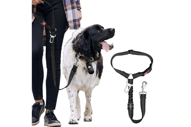 3-in-1 Removable Dog Seat Belt Harness for Car Retractable Reflective Bungee Dog Seatbelt Black