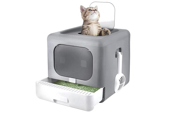 Enclosed Cat Litter Box - Grey