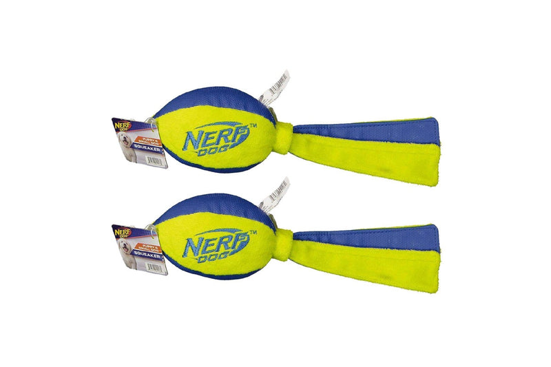 2x Nerf Dog 12" Trackshot Football w Tails Flyer Plush Tug Pet Toy Water-Resist.