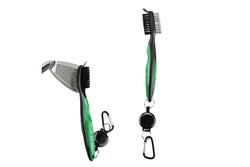 Double Sided Golf Cleaning Brush Club Brush and Groove Brush with Retractable Reel Green