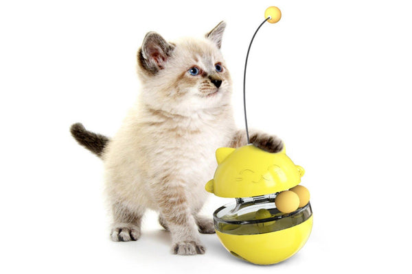 Pet Cat Treat Dispenser Ball Tumbler Interactive Puzzle Ball Pet Slow Feeder Toy Yellow