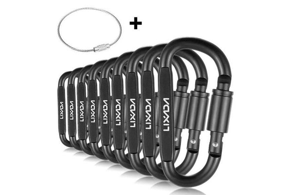Lixada 9 Pack Aluminum Alloy D Ring Locking Carabiner Clip Set Black - Standard
