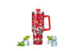 40oz Stainless Steel Christmas Pattern Water Bottle Thermal Mug Travel Tumbler Christmas Gifts Red