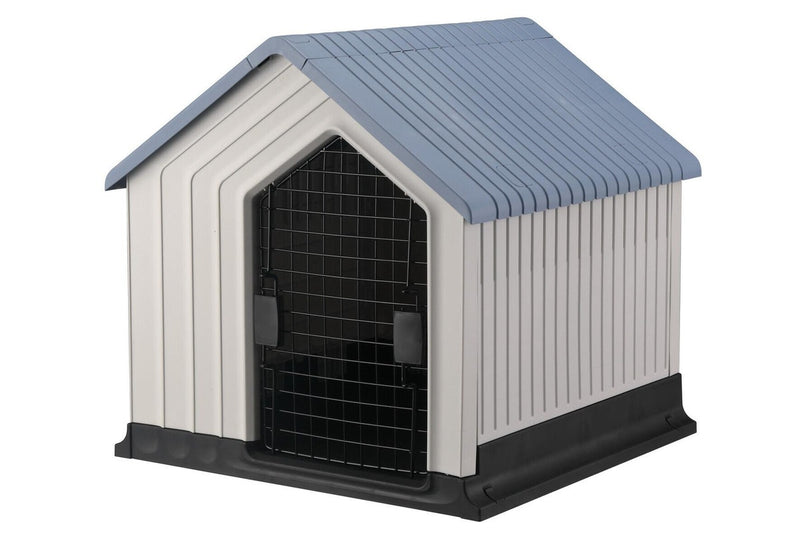 Zoomies Pet House With Iron Gate - White & Blue Roof