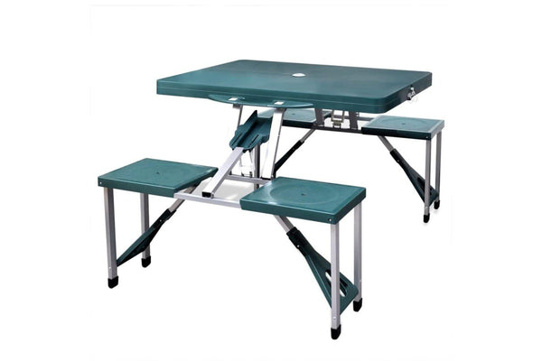 Foldable Camping Table Set With 4 Stools Aluminium Extra Light Green Aoapl