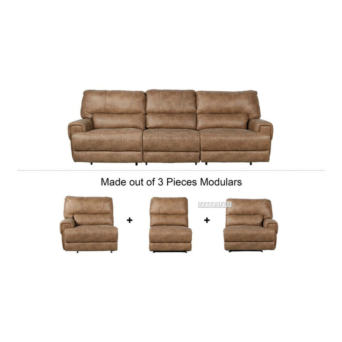 ifurniture NAKEETA Reclining Sofa - 3PC Sofa Set (LAF Power Recliner + Non-Powered Armless + RAF Power Recliner)