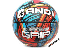 AND1 Supreme Grip Rubber Basketball & Pump Bundle - Official Size 7 (29.5”) Indoor & Outdoor Streetball Blue/Red/Yellow