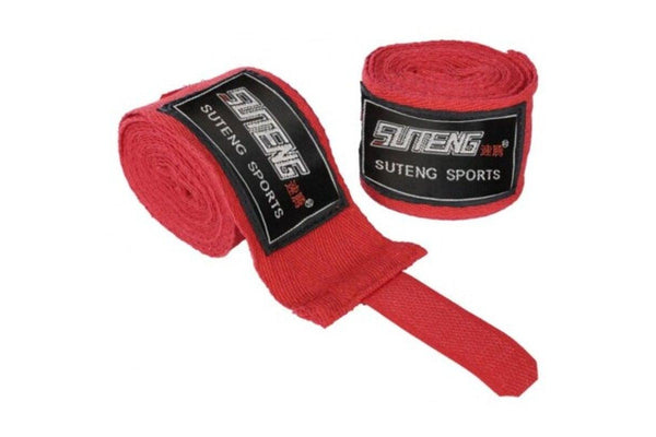 1 Pair Cotton Boxing Handwrap Punching Fighting Bandage Red - Standard