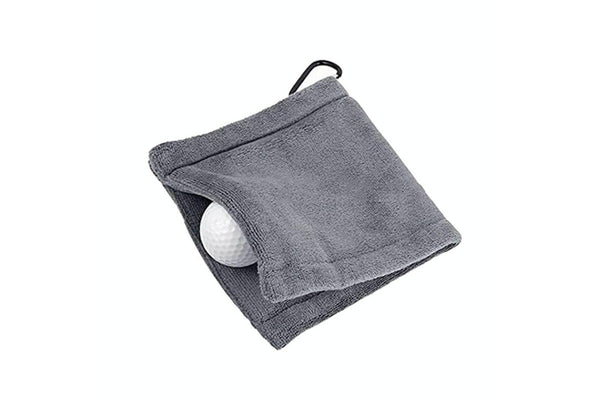 Microfiber Fleece Lining Golf Ball Cleaning Towel With Carabiner Hook Grey