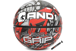 AND1 Supreme Grip Rubber Basketball & Pump Bundle - Official Size 7 (29.5”) Indoor & Outdoor Streetball Red/Black/Grey