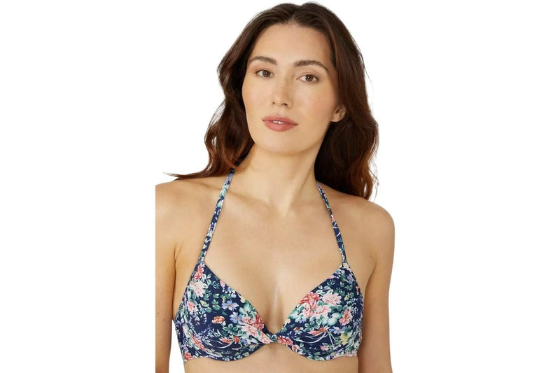 Debenhams Womens/Ladies Floral Underwired Bikini Top (Navy) (32B)