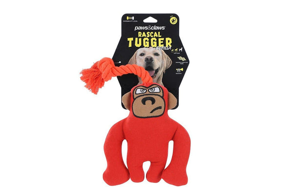 Paws & Claws 36cm Rascal Canvas Gorilla Tugger Pet Interactive Toy w Squeaker