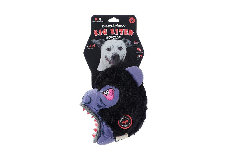 Paws & Claws 21cm Big Biter Gorilla TPR Plush Pet Interactive Toy w Squeaker