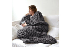 100 x 120cm Chunky Knitted Blanket Throw Blanket Thick Yarn Blanket-Dark Grey