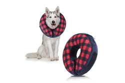 Inflatable Pet Recovery Collar Adjustable Pet Elizabeth Protective Collar for Dogs and Cats S Size-Red Grid