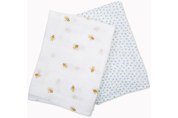 Lulujo: Cotton Swaddles - Bees & Dots (2 Pack)