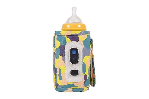 USB Digital Display Baby Milk Bottle Warmer Thermostat Portable Travel Milk Feeding Heater Bag Pouch Camo Yellow