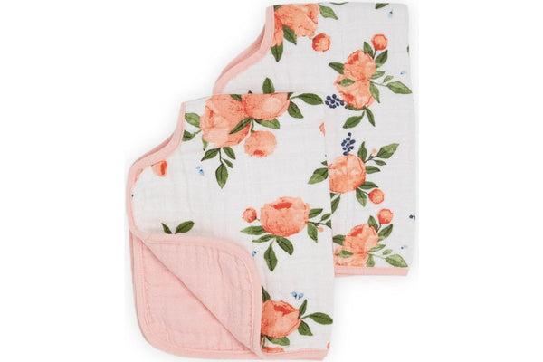 Little Unicorn: Muslin Burp Cloth - Watercolour Roses (2 Pack)