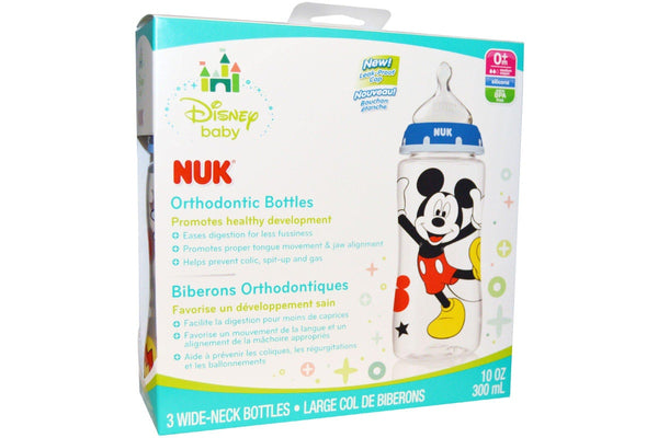 NUK Disney Baby Mickey Mouse Perfect Fit Bottles BPA Free Medium Flow - 0+ Months Grey - 3 Bottles (300ml each)