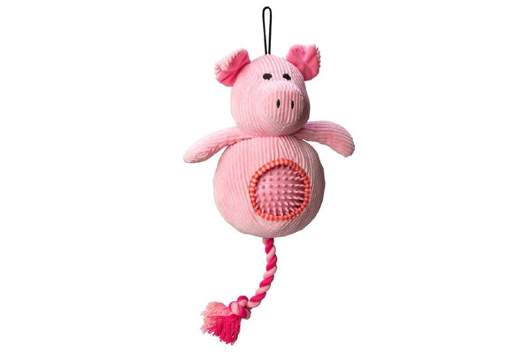 House Of Paws Pig Cord Dog Toy With Spiky Ball (Pink) (One Size)