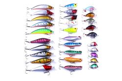 30 Piece Minnow Fishing Lure Set 6 Models Plastic Hard Bait