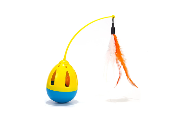 Funny Pet Interactive Tumbler Feather Cat Teaser Training Toy - Yellow - Standard